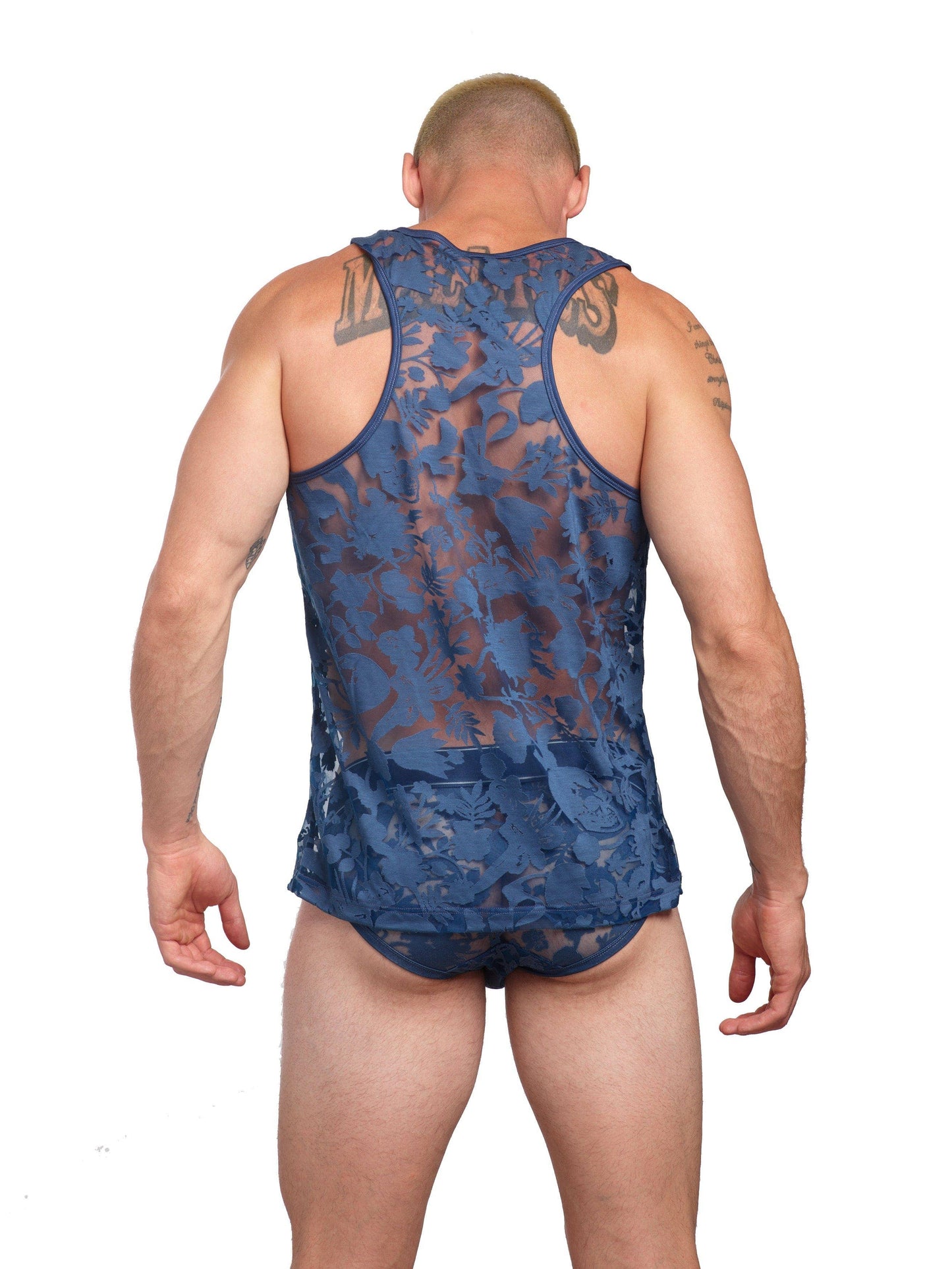 SKULL & BONES - Dutch Floral Burnout Tank Top Blue