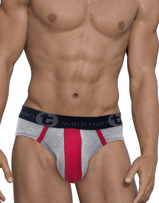 WILDMANT - Stretch Cotton Big Boy Pouch Brief Gray/Red
