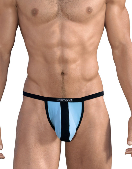 WILDMANT -  Stretch Cotton Micro Thong with Big Boy Pouch Light Blue/Black