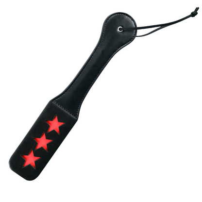 Paddle - 3 Stars Imprint PVC Faux Leather Impact Slapper
