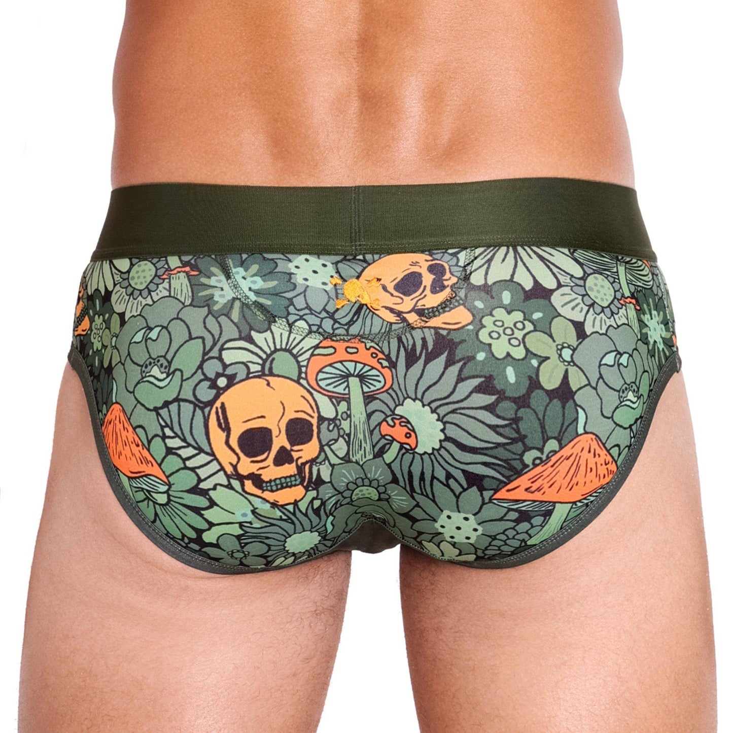 SKULL & BONES - Groovy Floral Mushroom Brief Army Green