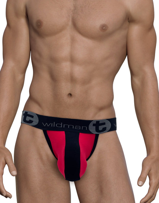 WILDMANT - Cotton Big Boy Pouch Stripe Jockstrap Red/Black