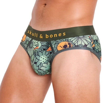 SKULL & BONES - Groovy Floral Mushroom Brief Army Green