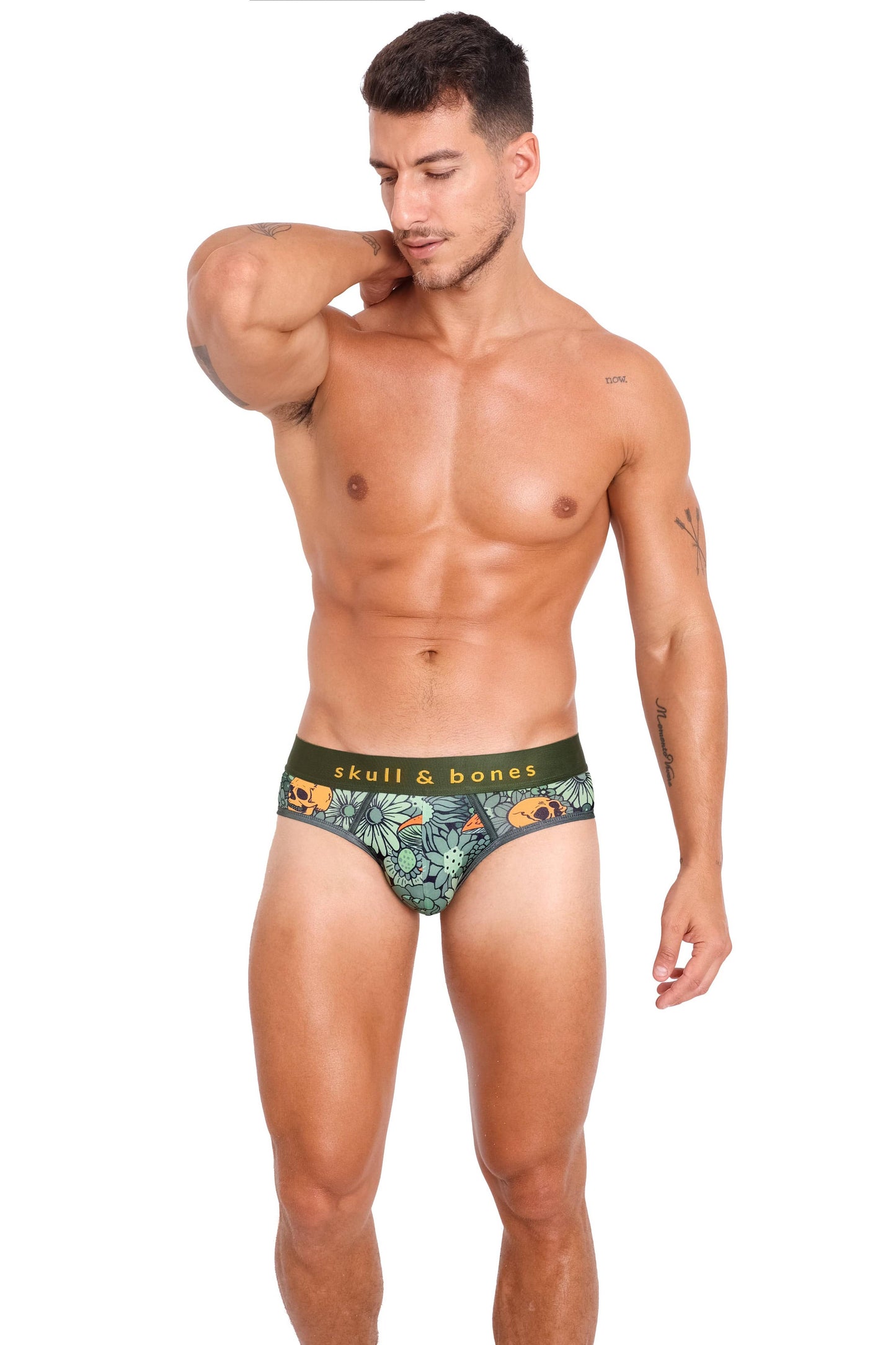 SKULL & BONES - Groovy Floral Mushroom Brief Army Green