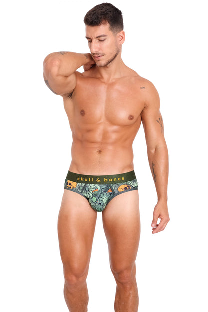 SKULL & BONES - Groovy Floral Mushroom Brief Army Green